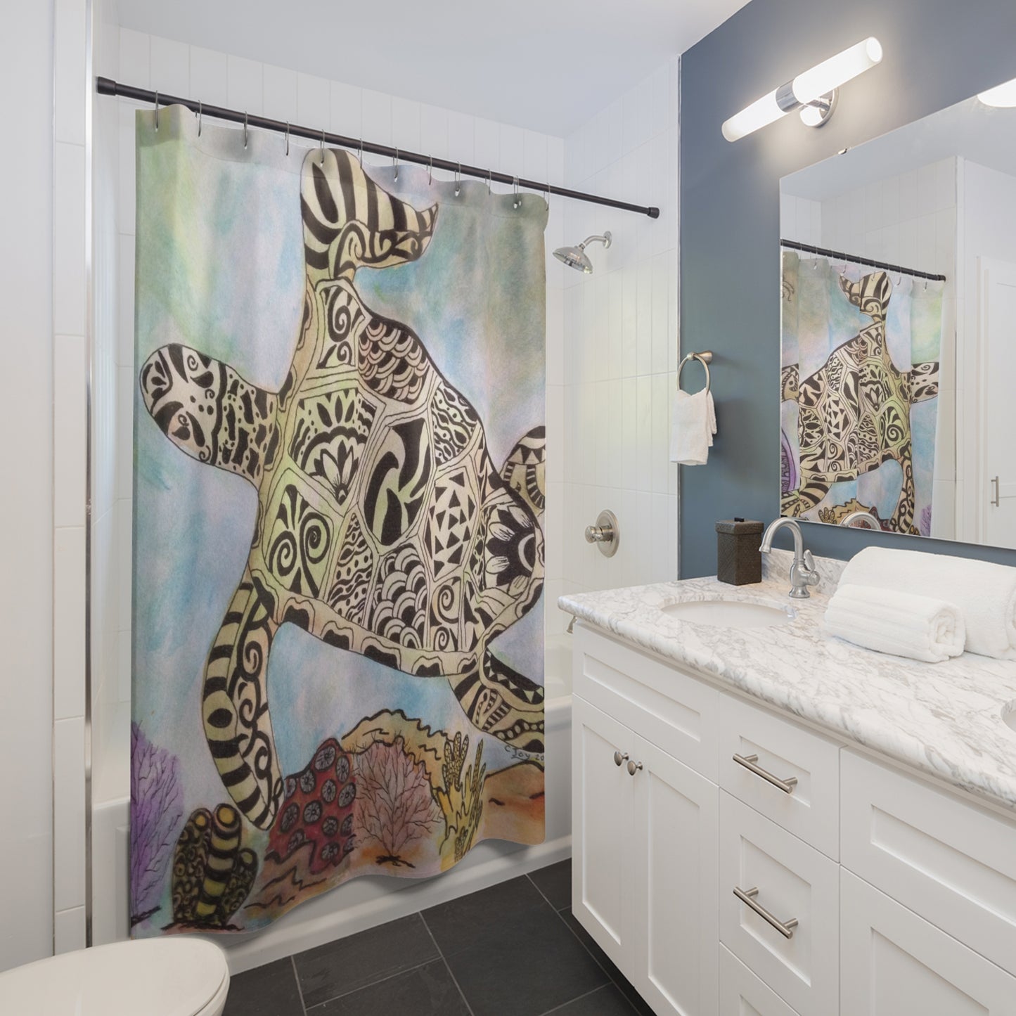 Zentangle Turtle Shower Curtain