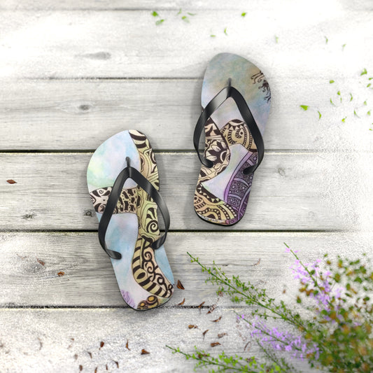 Zentangle Turtle Flip Flops