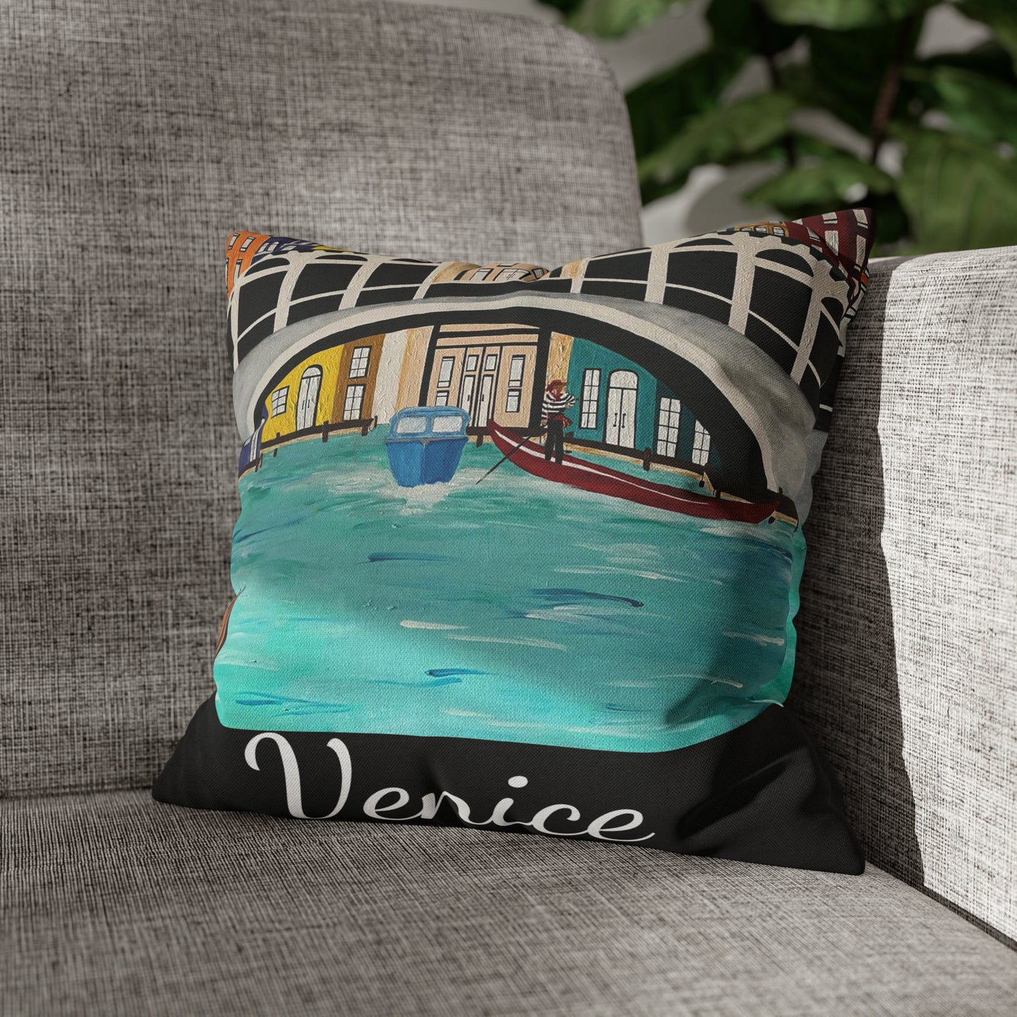Venice Italy Pillow Cover (Black)