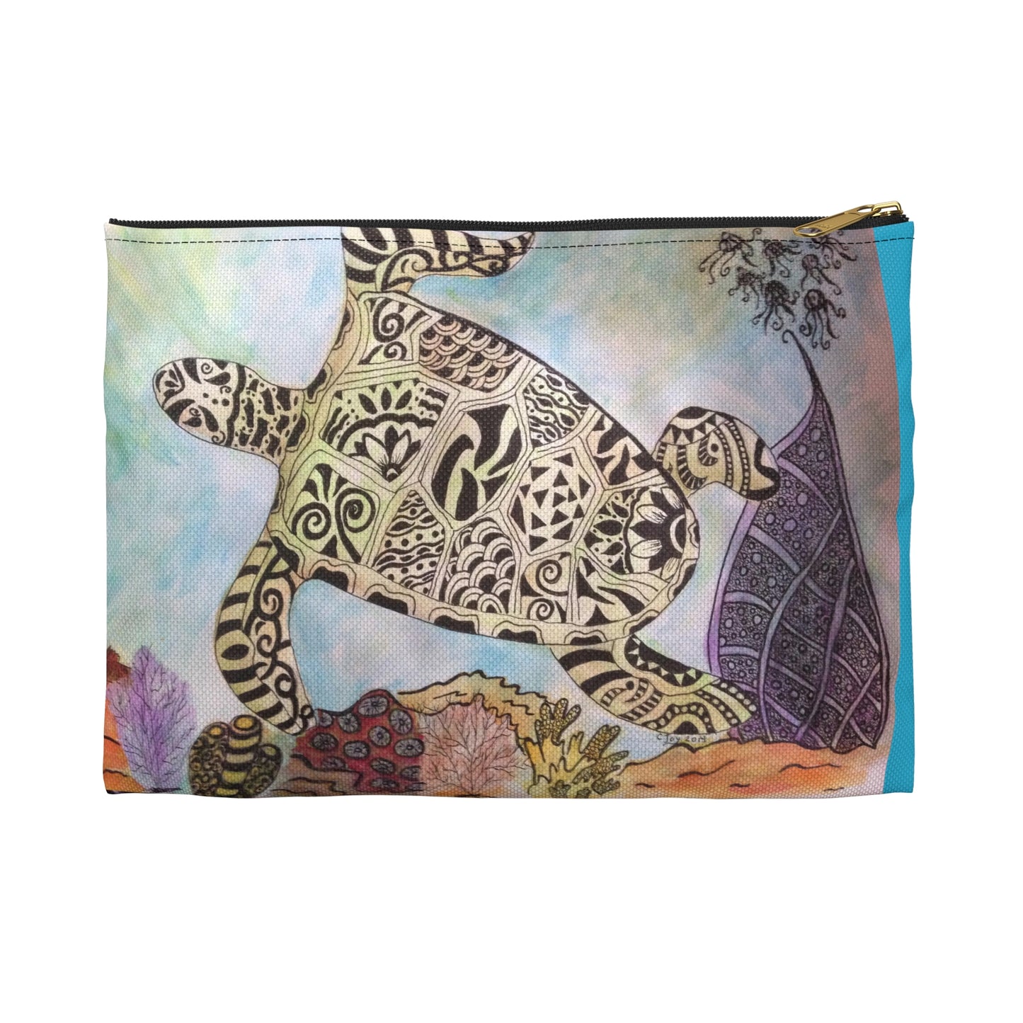 Zentangle Turtle Travel Pouch - Cosmetic Bag or Pencil Case