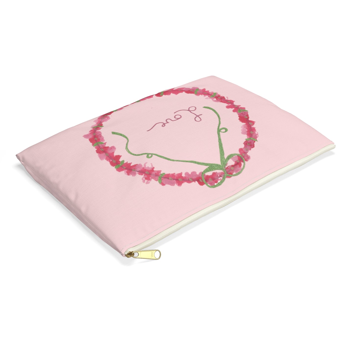 Love Wreath Accessory Pouch, Cosmetic Bag, Pencil Case- Pink