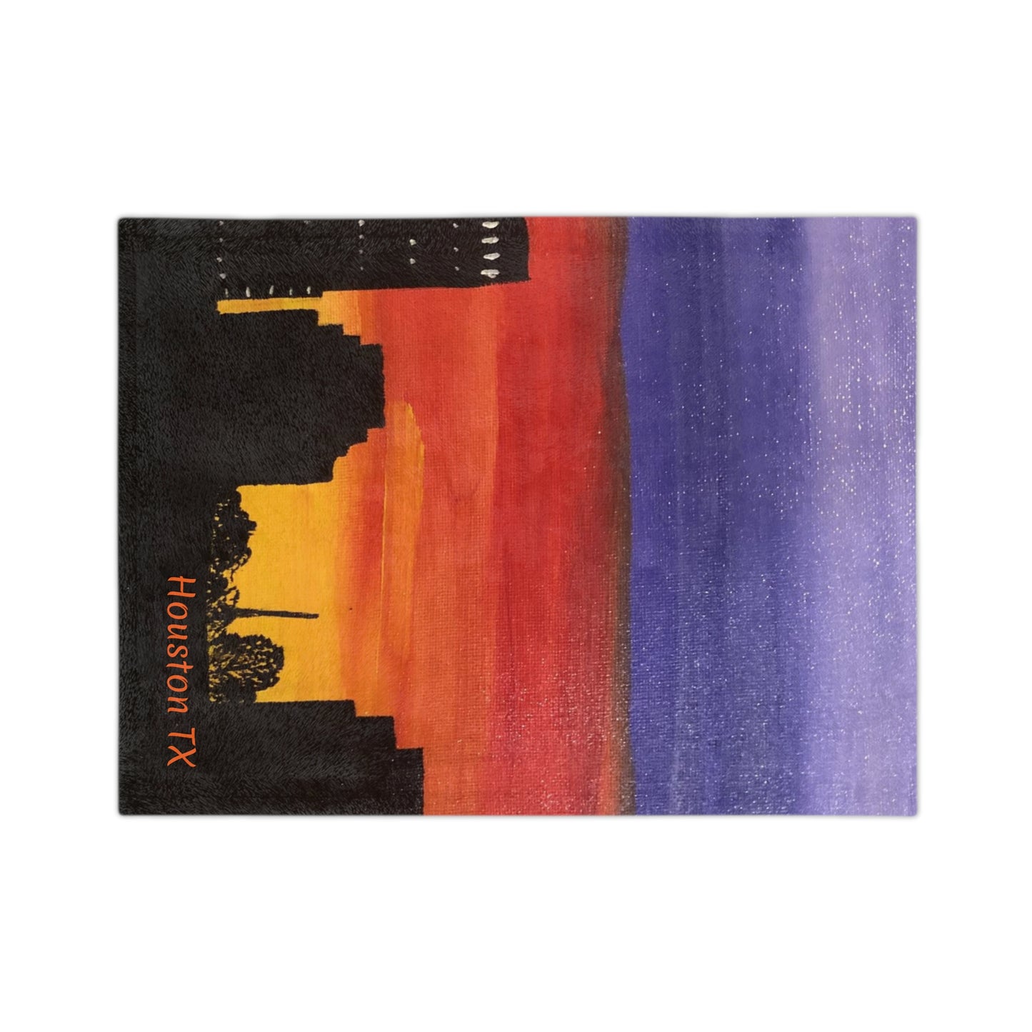 Sunset Over Houston Skyline Velveteen Minky Blanket | Houston Texas