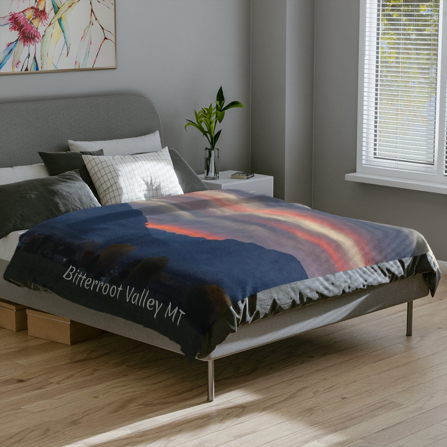 Sunset in Bitterroot Valley Montana Velveteen Minky Blanket