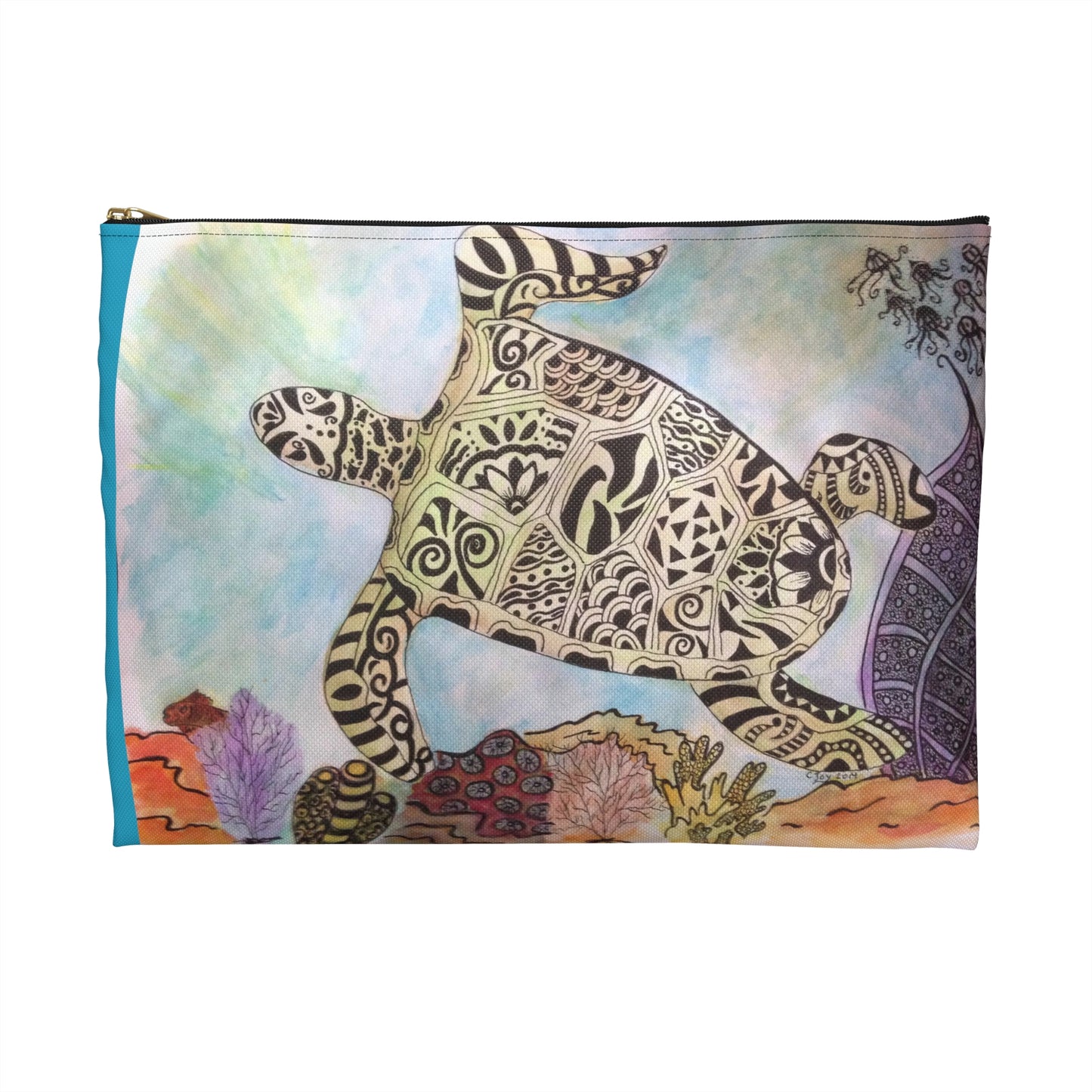 Zentangle Turtle Travel Pouch - Cosmetic Bag or Pencil Case