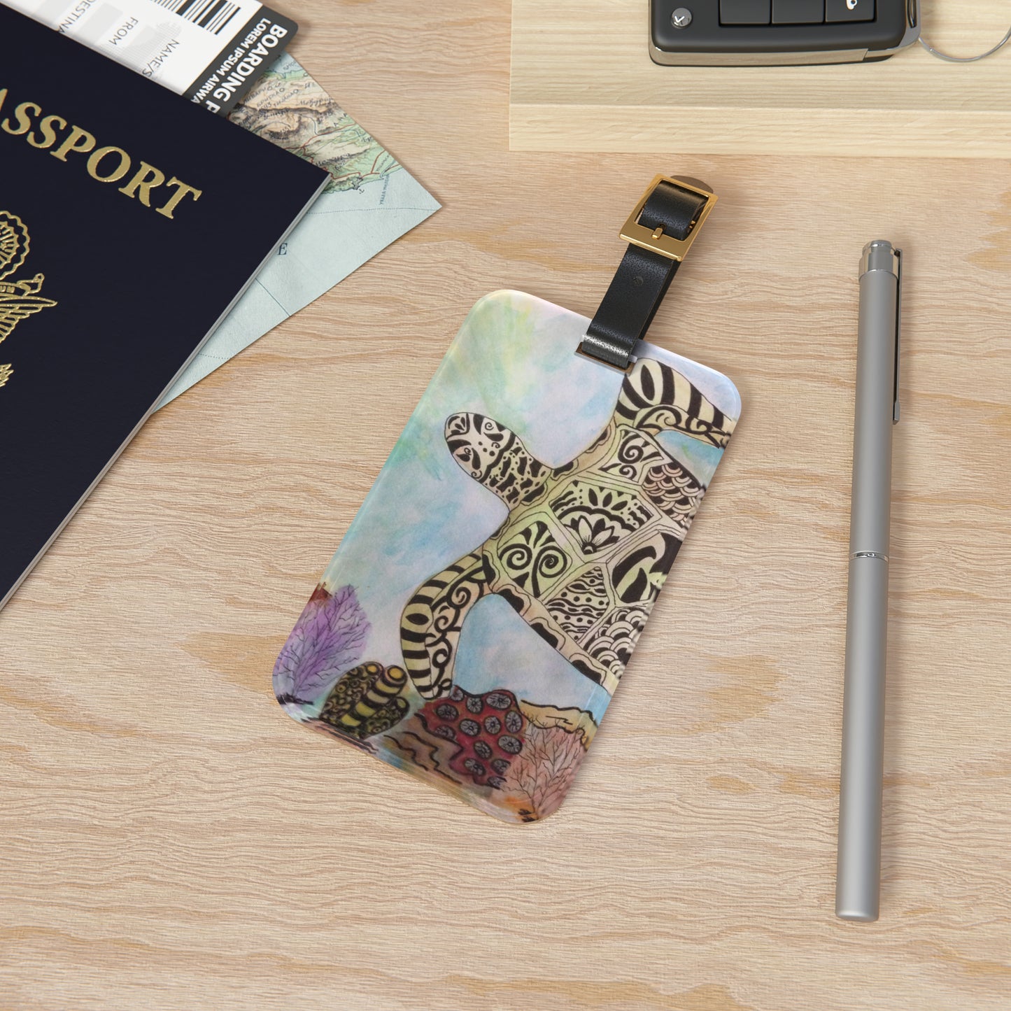 Zentangle Turtle Luggage Name Tag
