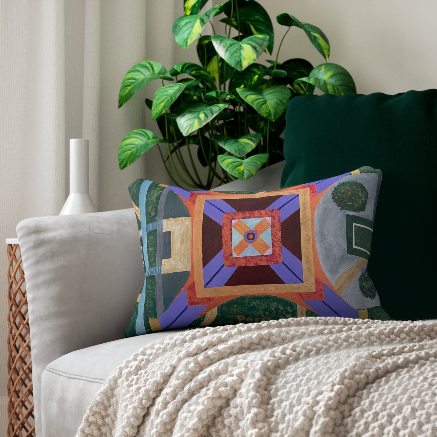 Paris Abstract Eiffel Tower Lumbar Pillow