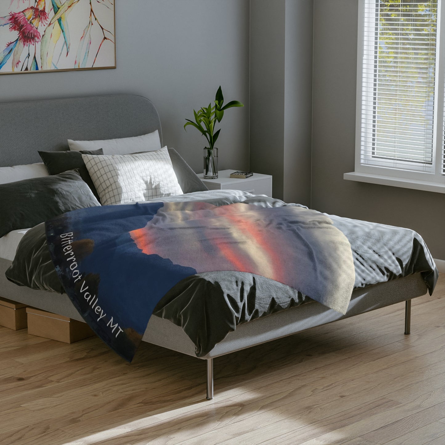 Sunset in Bitterroot Valley Montana Velveteen Minky Blanket