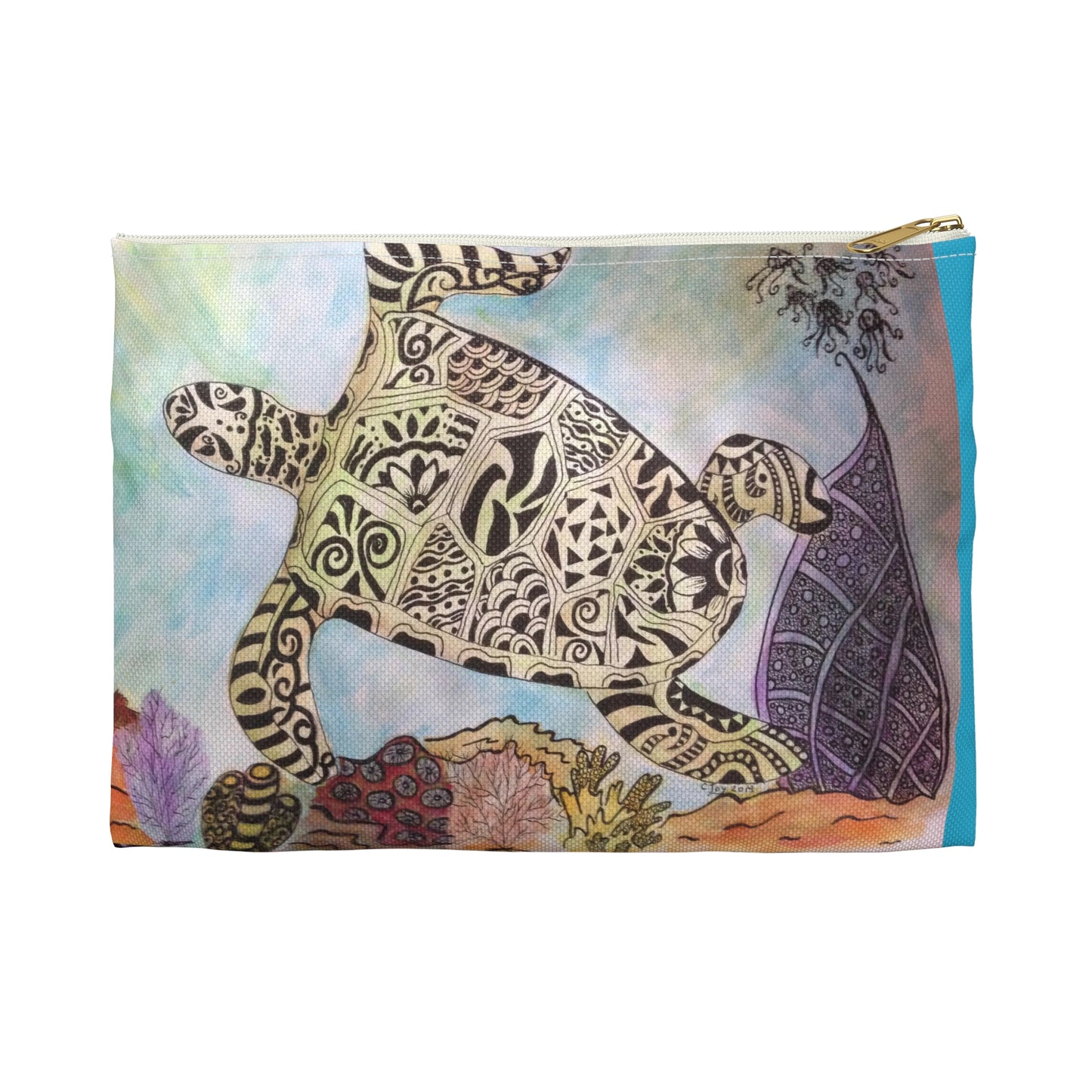 Zentangle Turtle Travel Pouch - Cosmetic Bag or Pencil Case