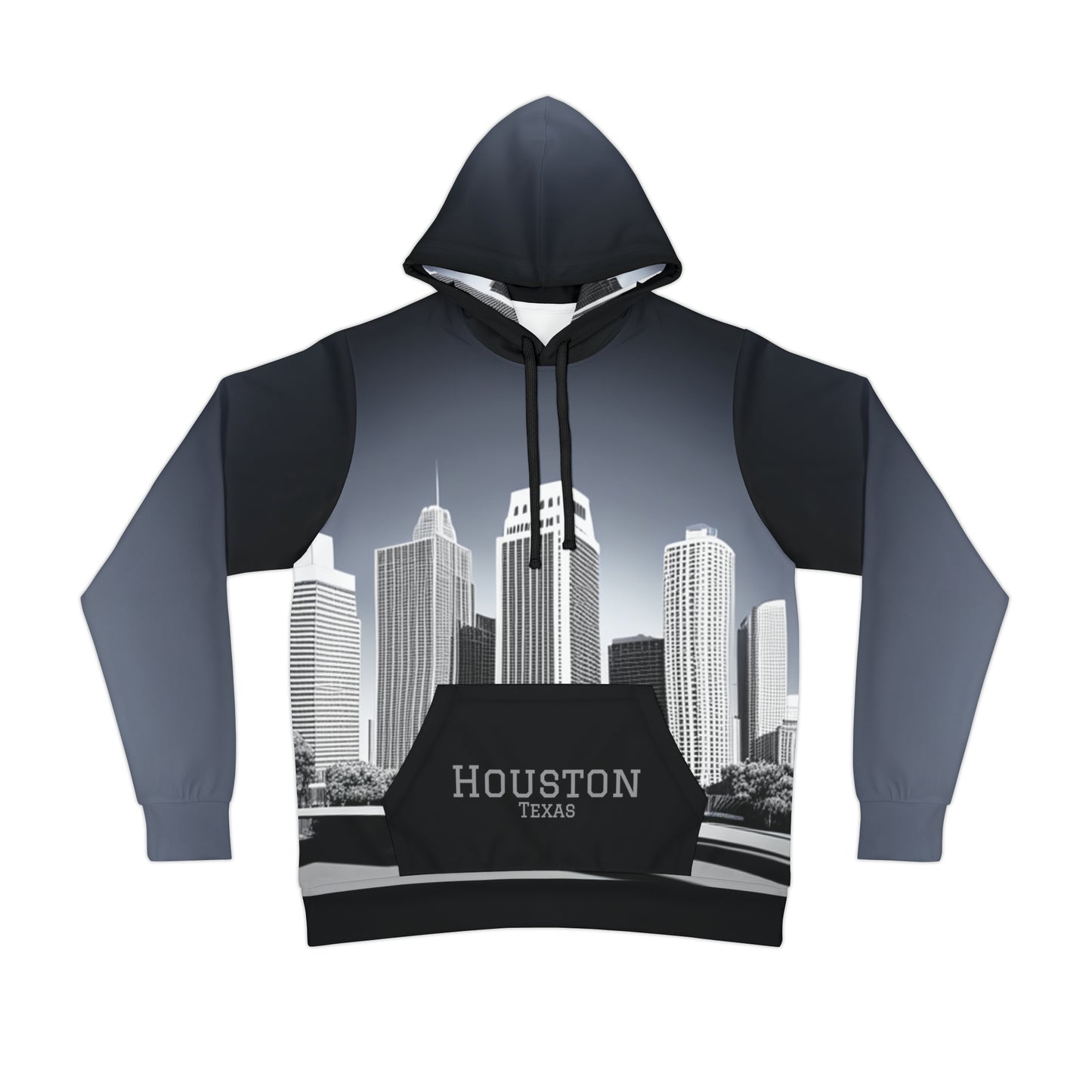 Black White Houston Views Unisex Athletic Hoodie Sweatshirt | Houston Texas