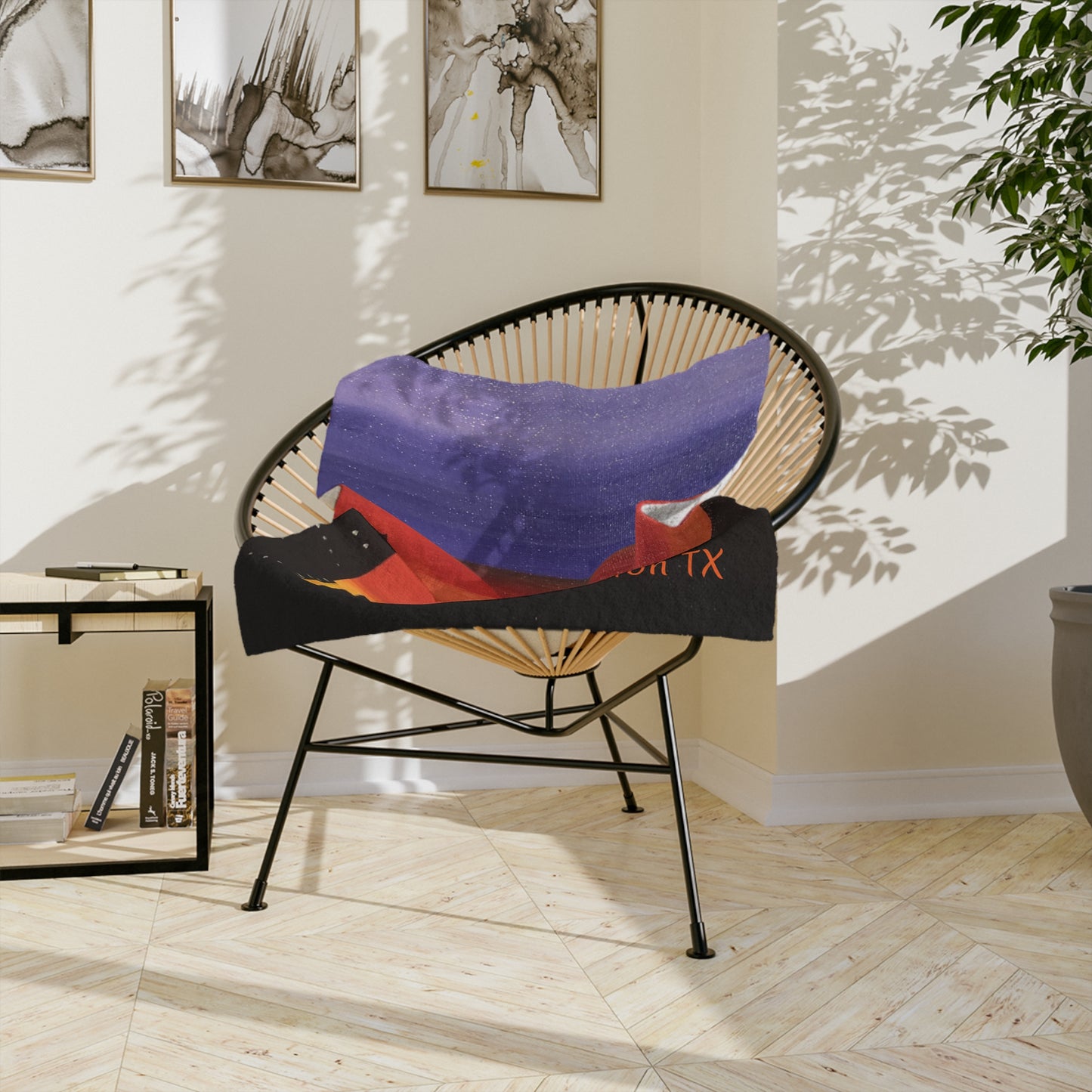 Sunset Over Houston Skyline Velveteen Minky Blanket | Houston Texas