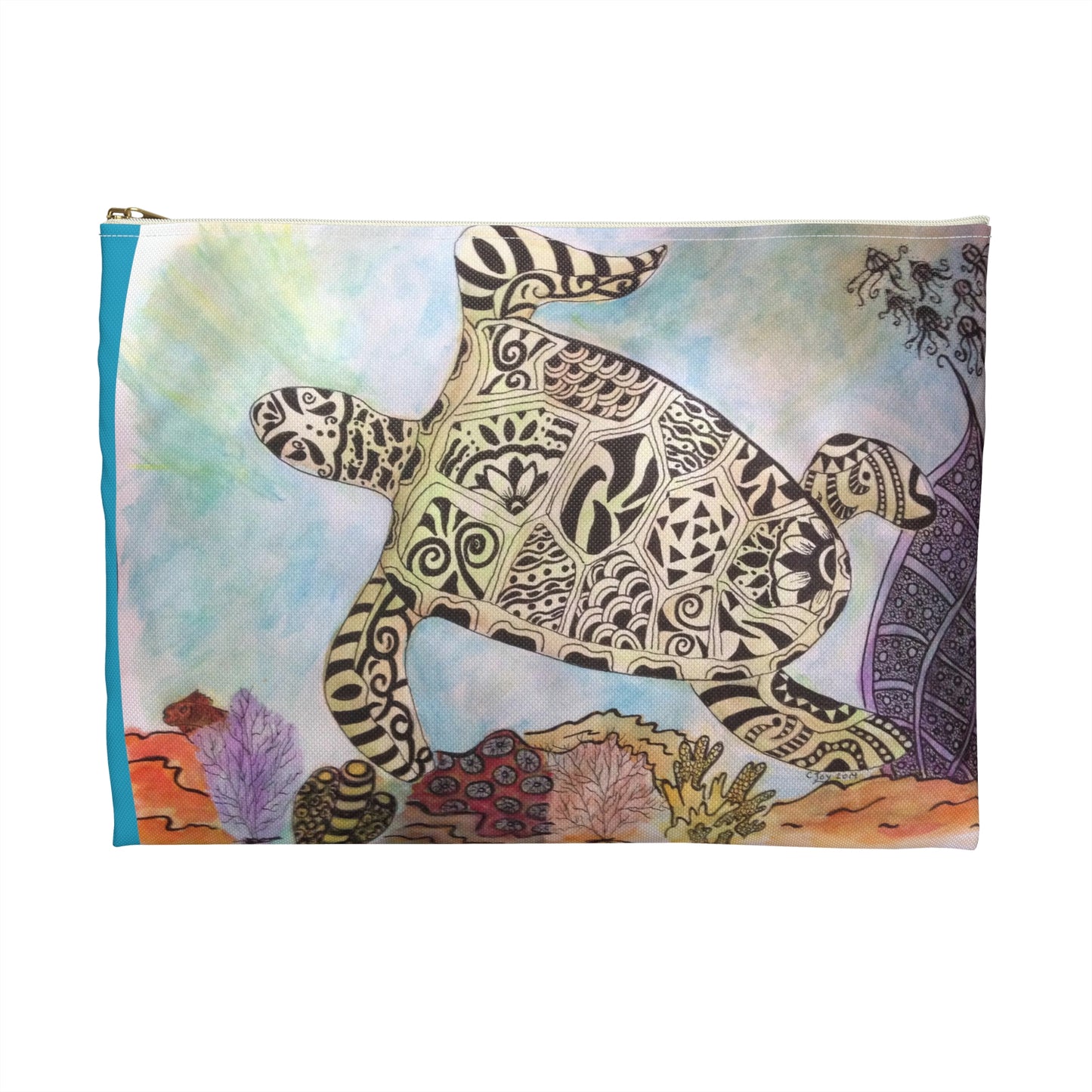 Zentangle Turtle Travel Pouch - Cosmetic Bag or Pencil Case
