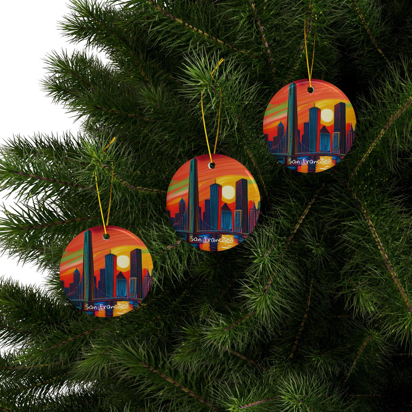 San Francisco Skyline Ceramic Ornaments (3pcs, 5pcs, 10pcs)