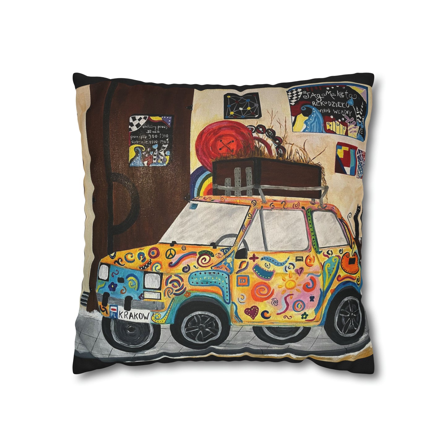 Krakow Poland Pillow Cover (Black)
