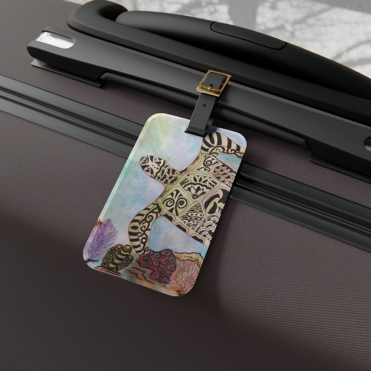 Zentangle Turtle Luggage Name Tag
