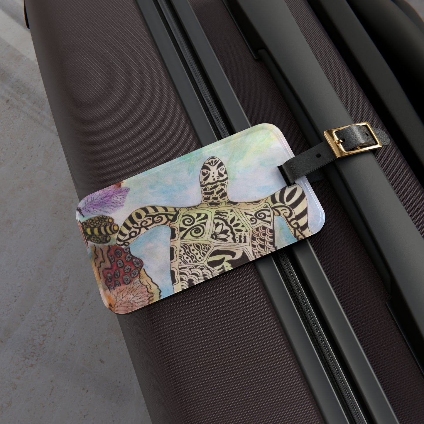 Zentangle Turtle Luggage Name Tag