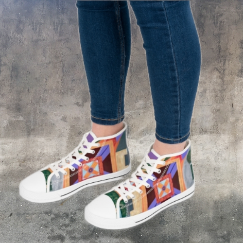 Paris Abstract Eiffel Tower Women's High Top Sneakers