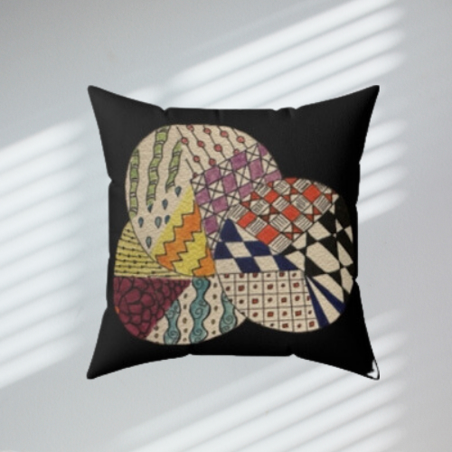 Zentangle Throw Pillow (Black)