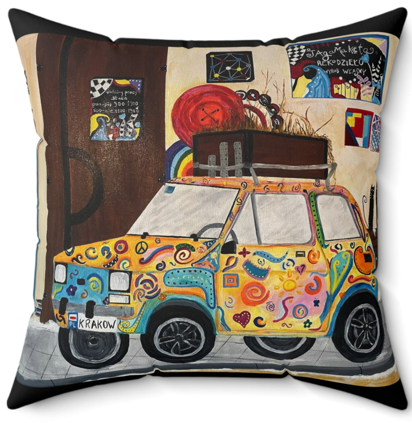 Krakow Poland Throw Pillow  (Black)