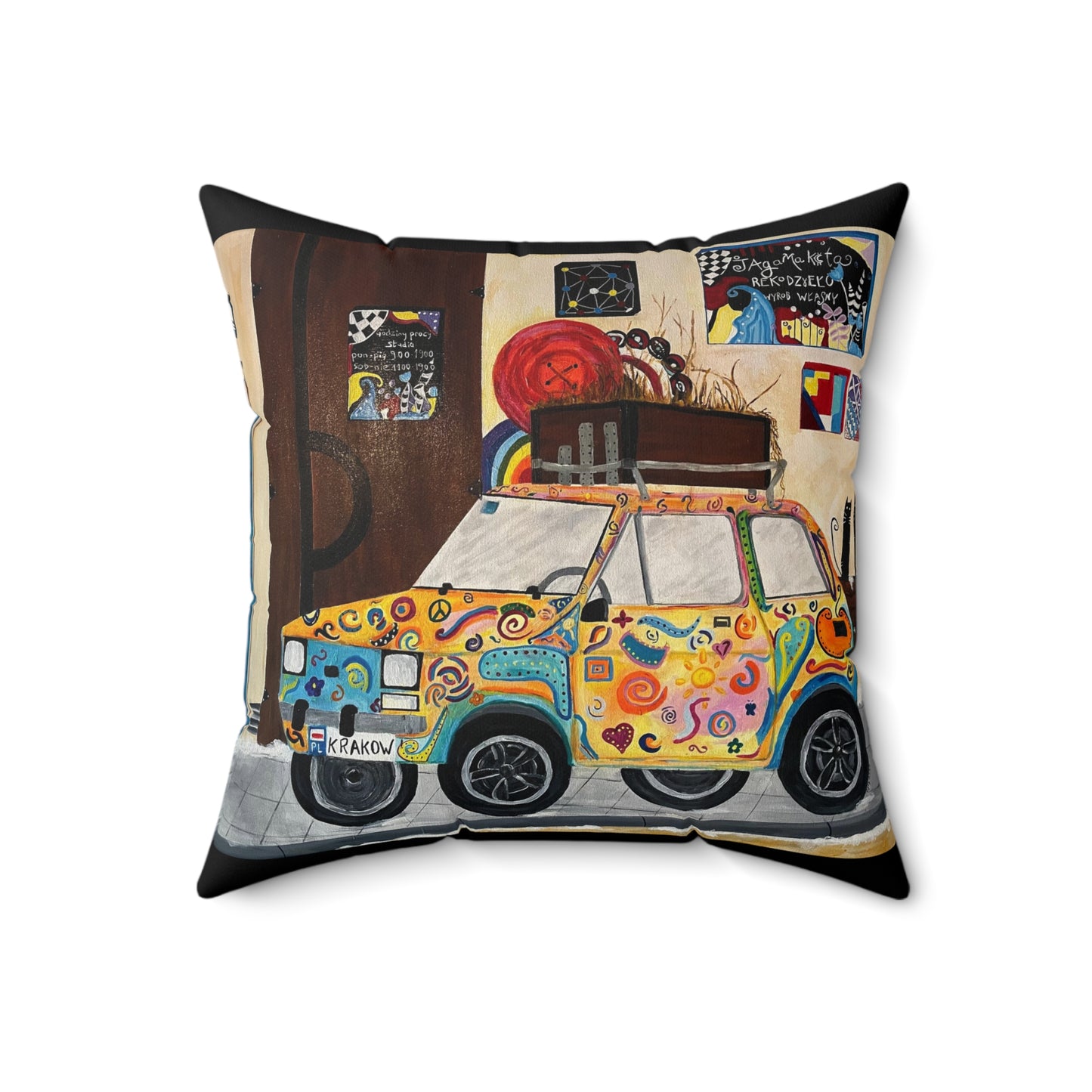 Krakow Poland Throw Pillow  (Black)