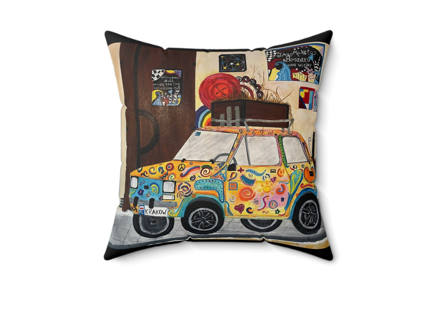 Krakow Poland Throw Pillow  (Black)