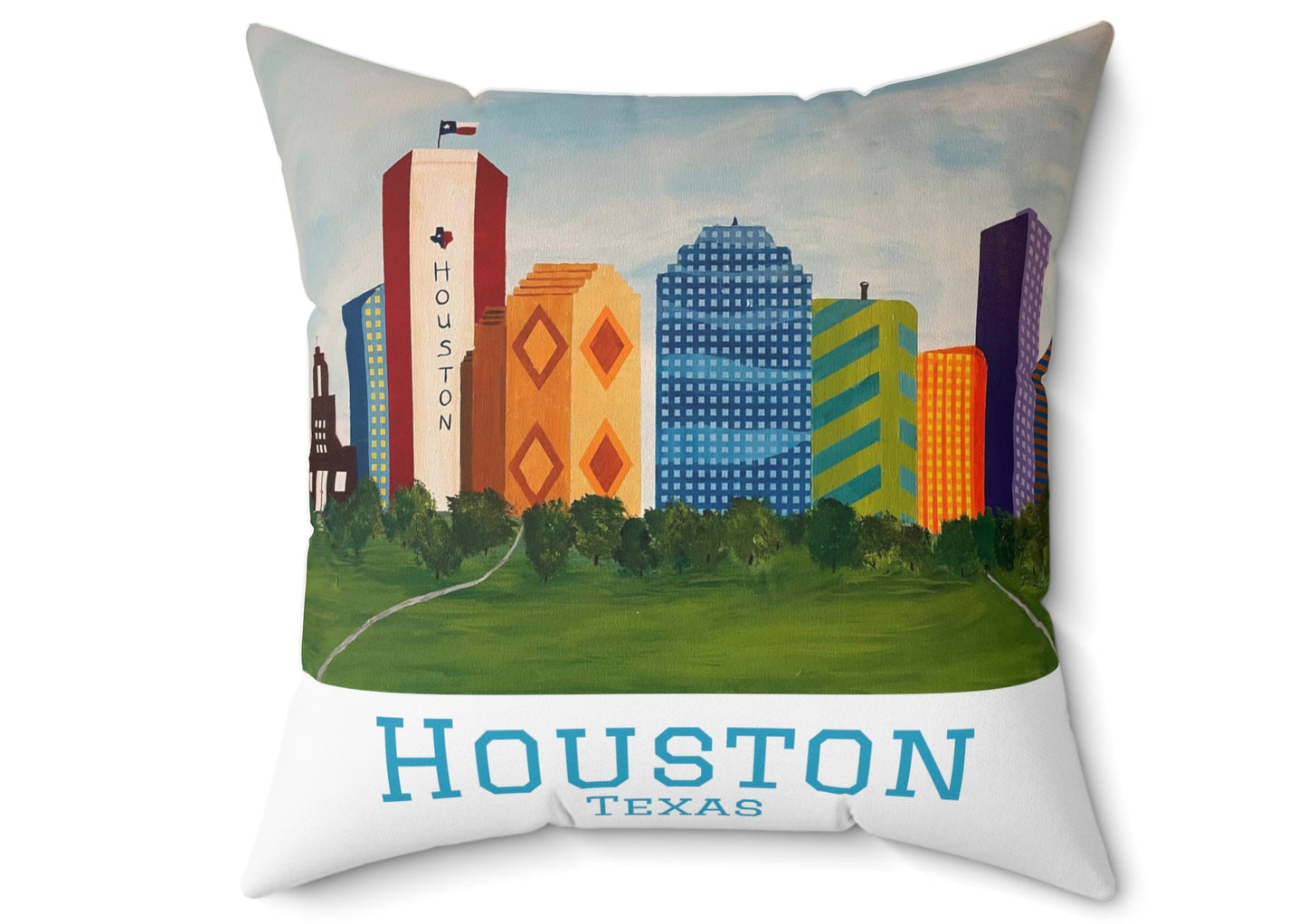Houston Views Throw Pillow | Houston Texas (White)