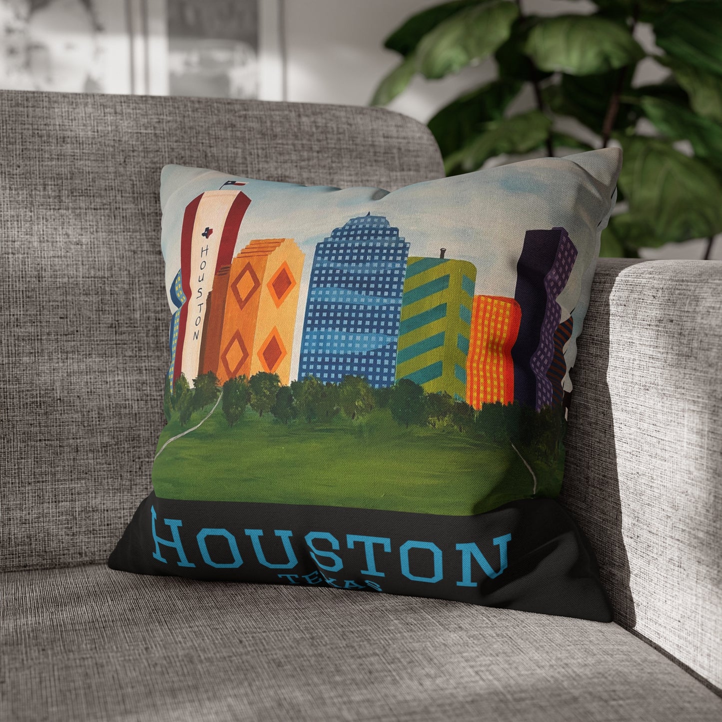 Houston Views Pillow Cover | Houston Texas (Black)