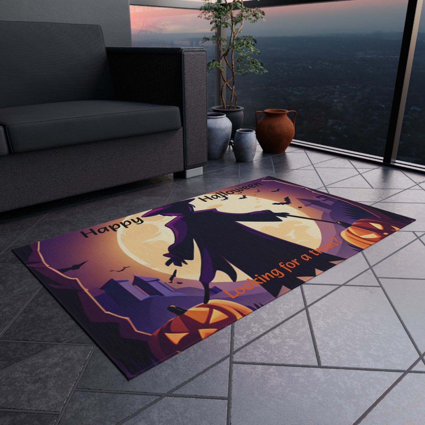 Halloween Witch Trick or Treat Outdoor Rug