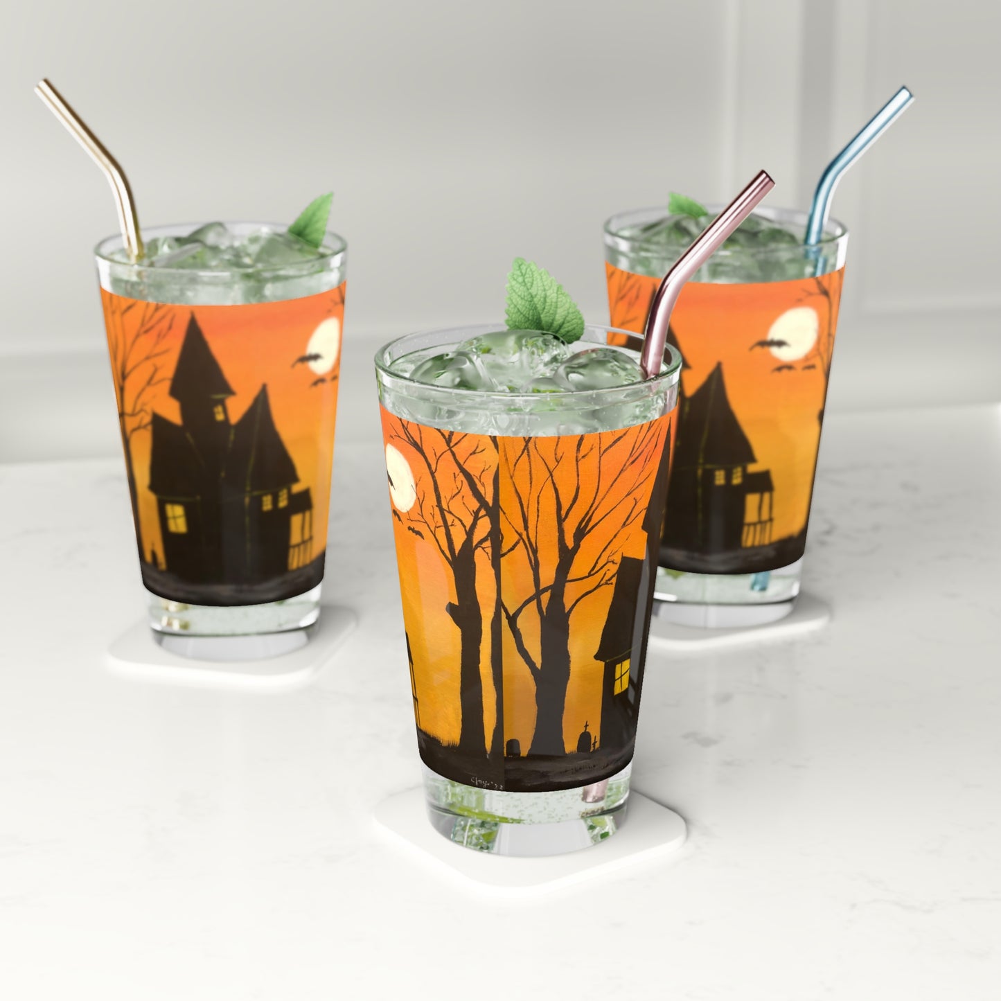 Halloween Spooky House Pint Glass, 16oz