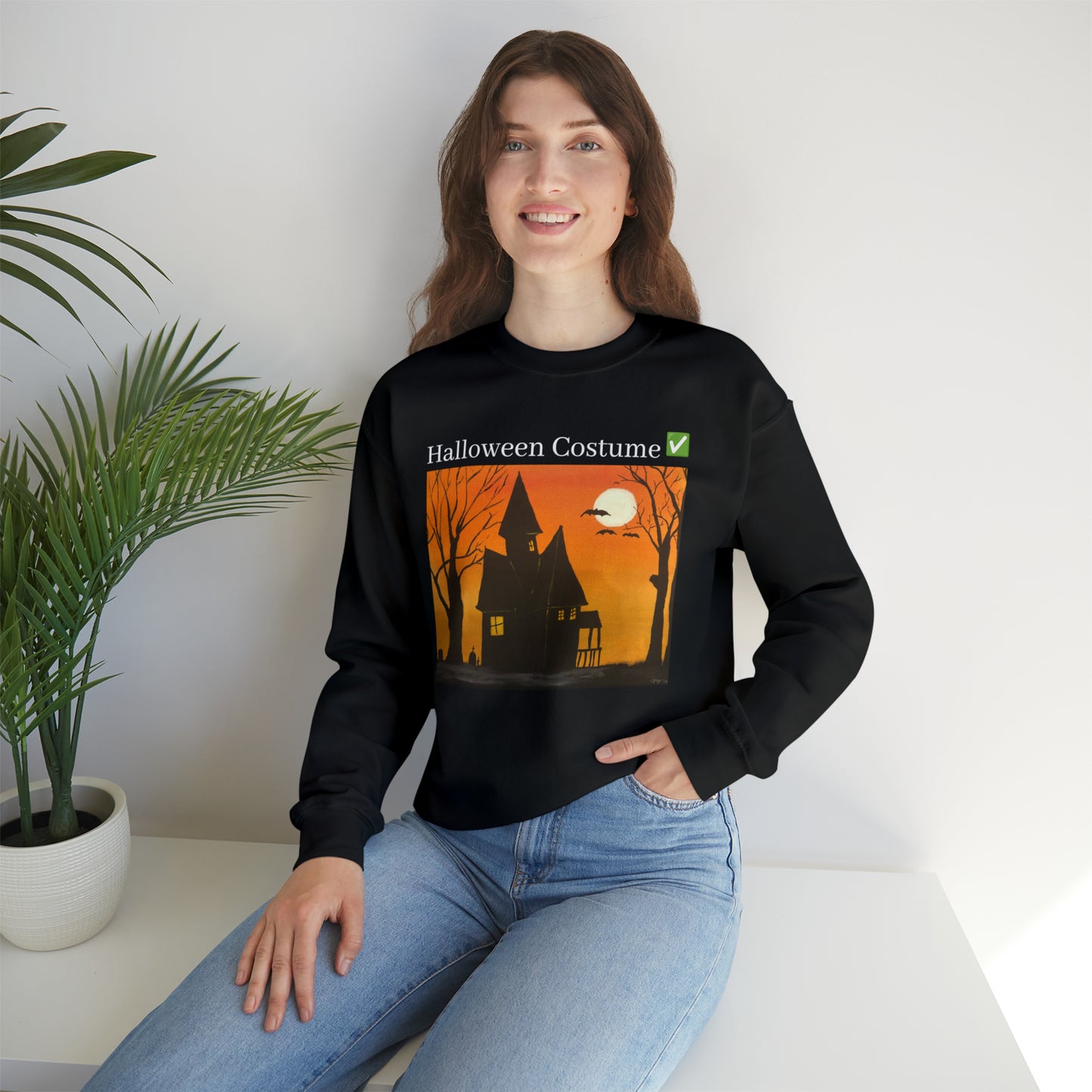 Halloween Spooky House Unisex Heavy Crewneck Sweatshirt