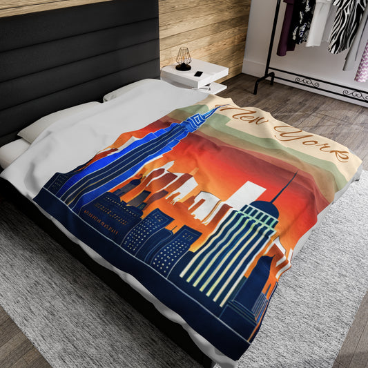 New York City Skyline Velveteen Plush Blanket