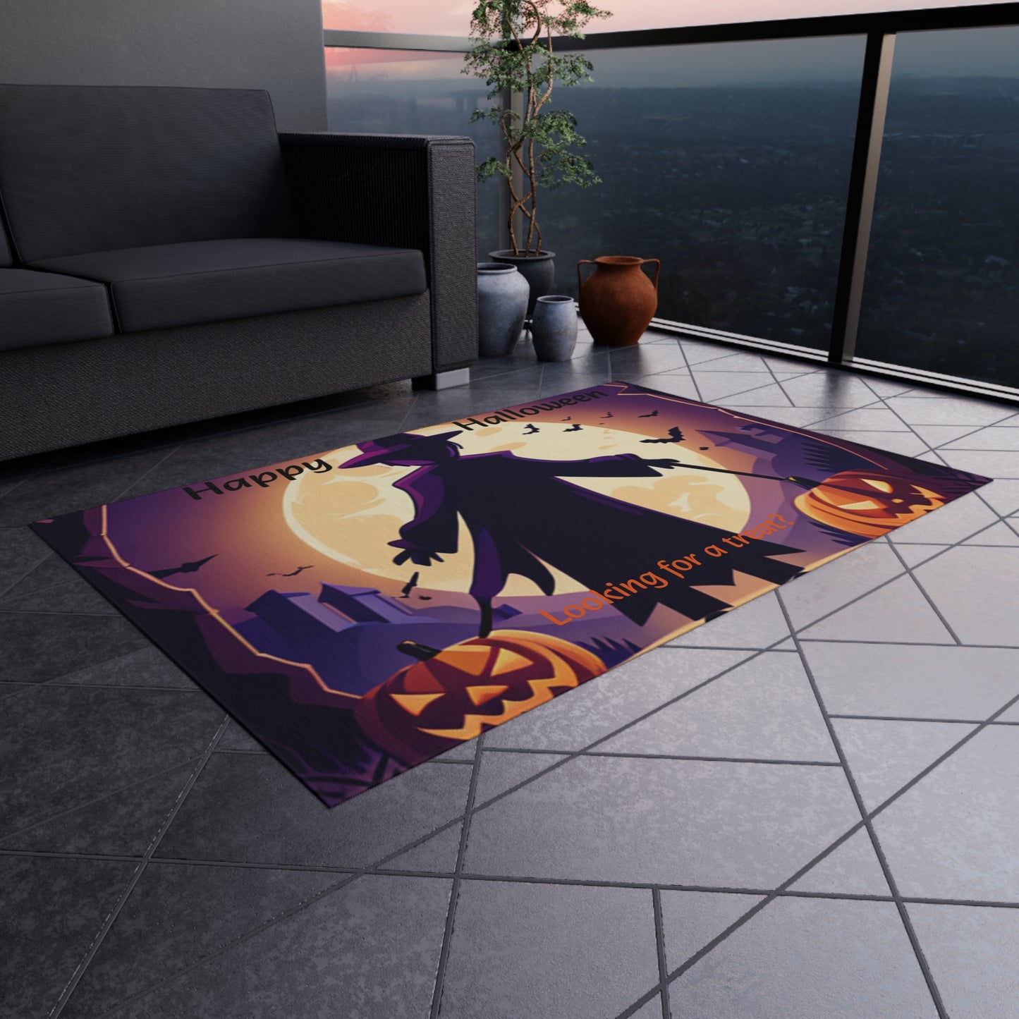 Halloween Witch Trick or Treat Outdoor Rug