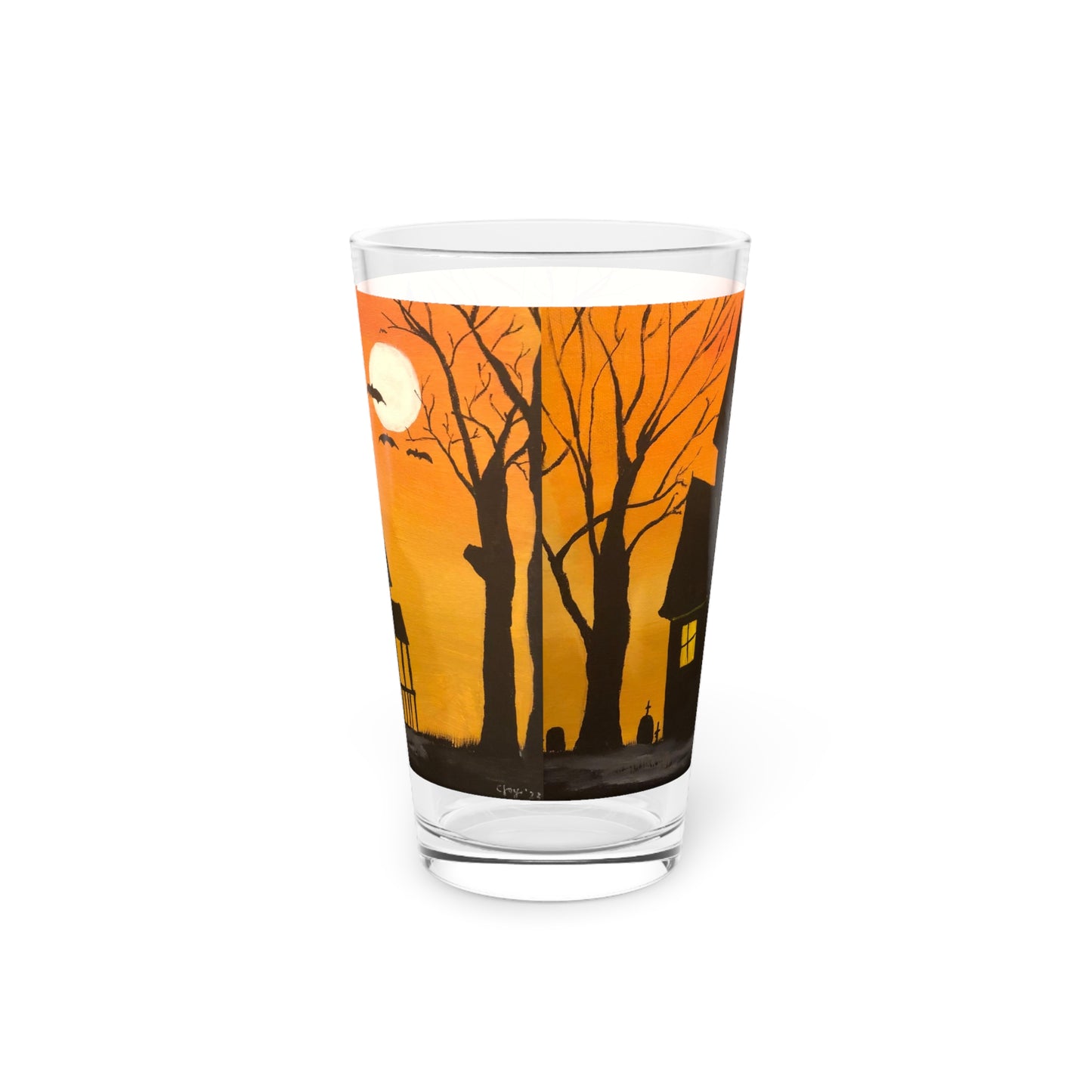 Halloween Spooky House Pint Glass, 16oz